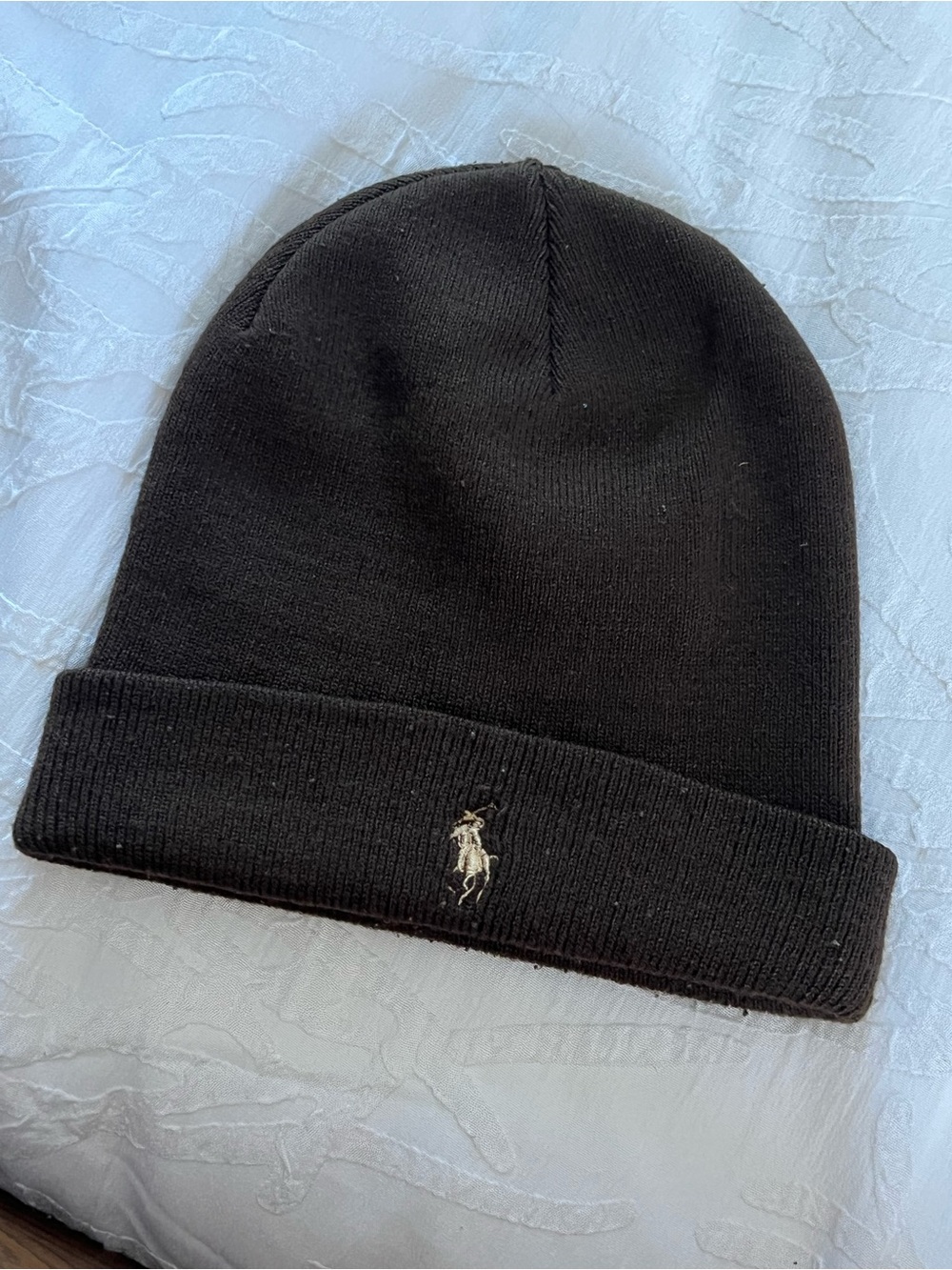 Ralph Lauren Brown Knit Beanie with Signature Pony one size
